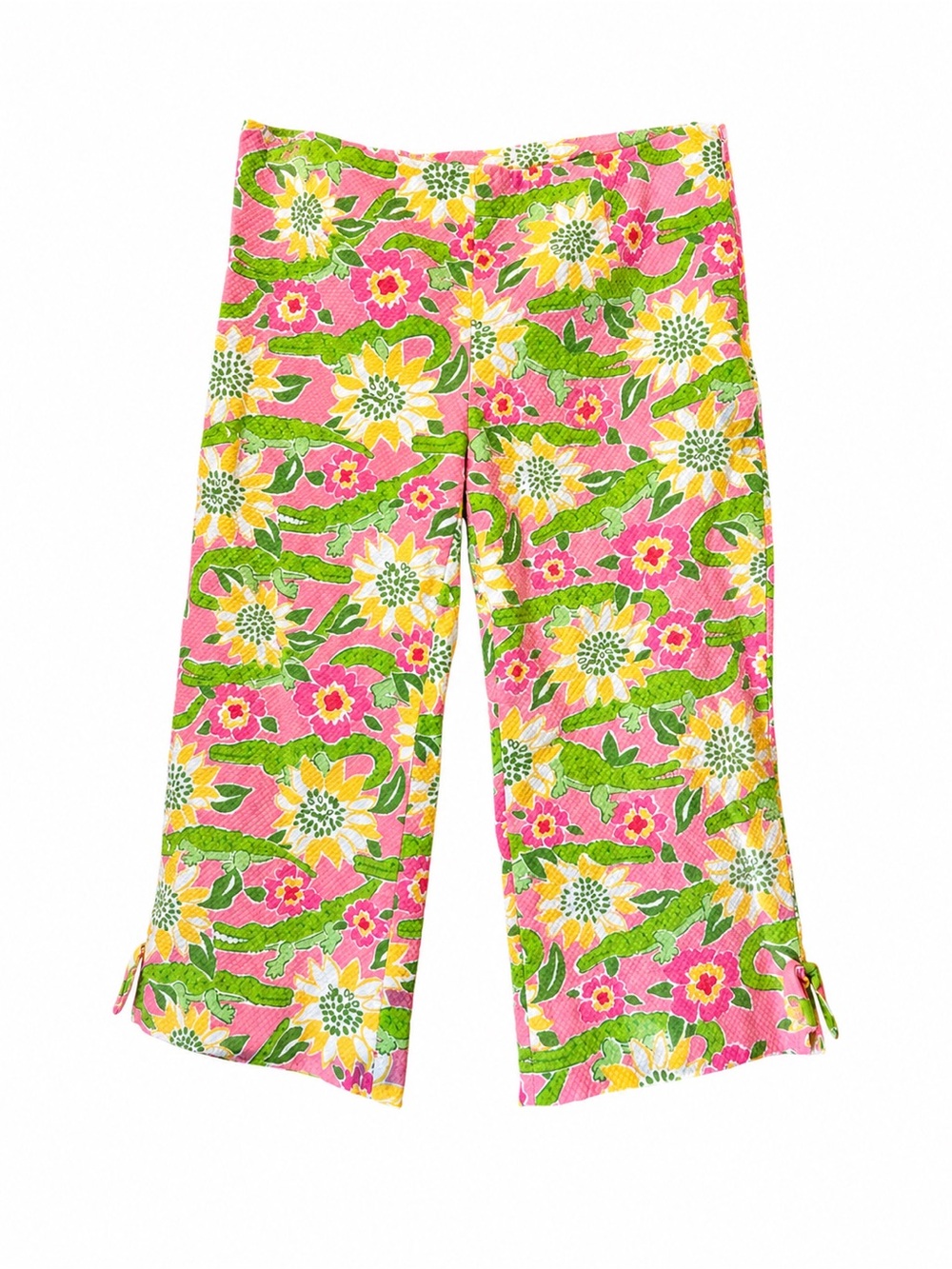 Lilly Pulitzer Croc Monsieur Capris 4 Pink Green Alligator Sunflower Pants Y2K